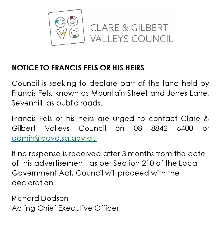 Notice to Francis Fels or his heirs